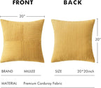 MIULEE Gold Corduroy Pillow Covers Pack of 2 Boho Decorative Spliced Throw Pillow Covers Soft Solid Couch Pillowcases Cross Patchwork Textured Cushion Covers for Living Room Bed Sofa 20x20 inch