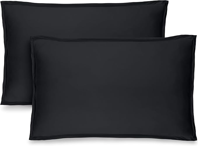 Bare Home Queen Pillow Sham Covers - Set of 2 - Premium 1800 Ultra-Soft Microfiber - Double Brushed - Pillows Not Included (Set of 2, Black)