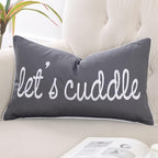 Sunkifover Dark Gray Decorative Lumbar Pillow Covers 12x20 Inches, Soft Solid Rectangular Pillowcase, Embroidered Rectangle Cushion Covers with Let's Cuddle Saying for Bed, Bedroom (Color Grey)