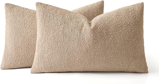 MIULEE 12x20 Inch Decorative Lumbar Throw Pillows for Bed Set of 2 Textured Boucle Neutral Winter Throw Pillow Covers Khaki Accent Solid Pillowcases Sofa Livingroom Home Decor