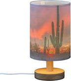 Table Lamp Saguaro Cactus in Sunset Arizona Desert Nightstand Lamp with Wood Base Fabric Lamp Shade Bedside Desk Lamp for Living Room Bedroom Kids Room Office