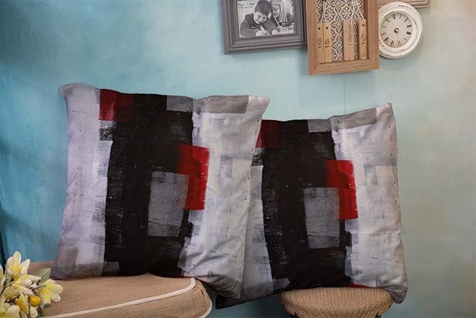 CAPSCEOLL Black Red Grey Art Artwork Throw Pillow Covers,Decorative Throw Pillow Covers 16 X 16 Inches Set of 2 Pillow Cases Decorative,Abstract Oil Painting Pillowcases for Bedroom,Living Room