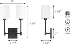 XiNBEi Lighting Wall Lamp, 2 Light Black Bedroom Wall Light with Fabric Shade for Bedside & Living Room XB-W1215-2-MB
