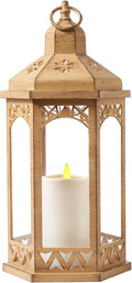LED Hexagon Lantern with Flameless LED Candle, Unique Shape and Pattern to Give an Upscale Garden Party Vibe. Suitable for Home & Outdoor Usage or Wedding.Battery Powered (Beige)