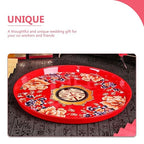 Cabilock Serving Platter Chinese Food Tray Red Wedding Serving Tray Fruit Plate Fruit Snack Storage Holder for Home Kitchen and Wedding Snack Round 13X2. 9inch Chinese Candy Boxes