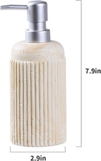 2Pcs Beige Natural Travertine Textures Hand Soap Dispenser Set, Small Bathroom Countertop Resin Liquid Soap Dispensers, Kitchen Dish Wash Soap Dispensers,Refillable Dispenser with Vertical Stripe