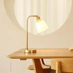 GLOBE Electric 61000057 16" Desk Lamp, Matte Brass Finish, White Shade, Adjustable Pivot Joint, Rotary Switch on Socket, Modern Lighting for Bedroom or Office, Indoor Lights, E26 Base