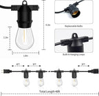 S14 LED 48FT Outdoor String Lights, IP65 Waterproof 48FT Outside Patio Lights, Edison Shatterproof Bulb Vintage Backyard Light, Balcony, Deck, Garden Light