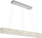 W48 Modern Rectangular Crystal Chandeliers Dining Room Chandelier,Silver Pendant Light Fixture with Remote Control for Living Room Kitchen Island