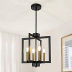 4-Light Farmhouse Chandelier Dining Room, Modern Black and Gold Chandelier For Foyer, Geometric Pendant Light Kitchen Island, Industrial Hanging Light Fixture For Entryway, Kitchen, Bedroom, Stairway
