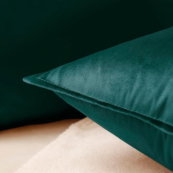 VAKADO Throw Pillow Covers 18x18 Set of 2 Teal Velvet Decor Decorative Couch Cushion Christmas Euro Xmas Pillowcases with Fringe Home Bed Decoration for Sofa Bedroom Office