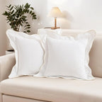 HAUSSY Scalloped Pillow Covers 20x20 Set of 2,Decorative Throw Pillows Cute Aesthetic Preppy Cushion Covers for Couch Bed Living Room,White