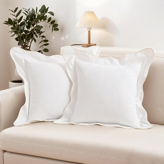 HAUSSY Scalloped Pillow Covers 18x18 Set of 2,Decorative Throw Pillows Cute Aesthetic Preppy Cushion Covers for Couch Bed Living Room,White