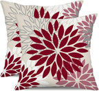 DFXSZ Wine Red Pink Flower Pillow Covers 16x16 Inch Set of 2 Outdoor Throw Pillows Outdoor Waterproof Decor for Living Room Sofa Patio Funiture Garden Floral Polyester Pillow Covers 002R16