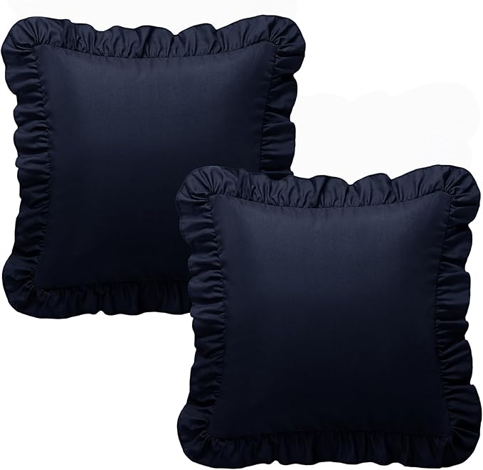 KKJIAF Ruffle Pillow Cases 24x24 Inches, Navy Blue Square Ruffled Pillow Covers Set of 2, Microfiber Wrinkle Resistant Pillow Shams with Envelope Closure for Sofa Bed Living Room