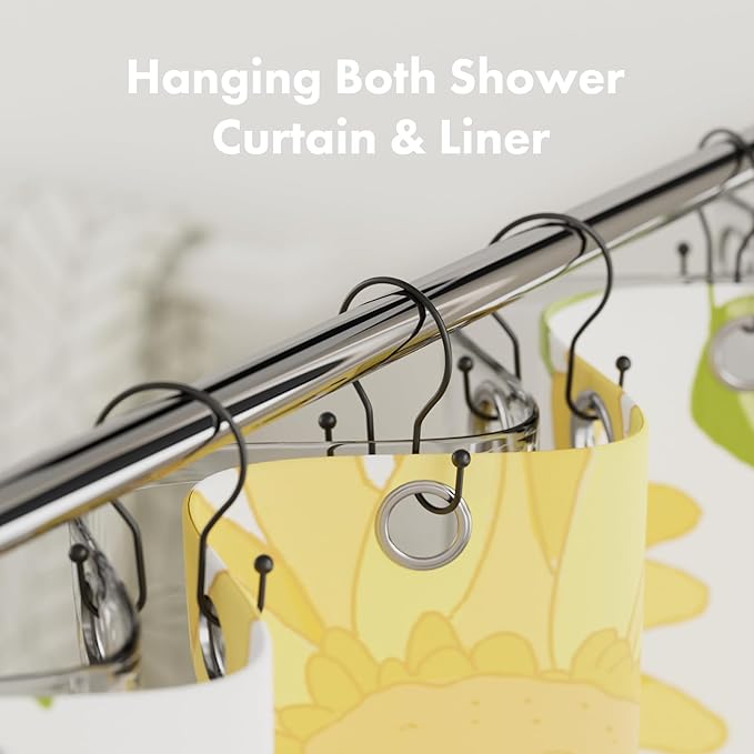 AmazerBath Shower Curtain Hooks Black Shower Curtain Rings, Simple Double Hook Shower Curtain Hooks Rust Proof, Smooth Sturdy Metal Shower Hooks for Shower Curtain Rod, 12 Pcs Shower Rod Hooks