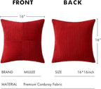 MIULEE Christmas Red Corduroy Pillow Covers Pack of 2 Boho Decorative Spliced Throw Pillow Covers Soft Solid Couch Pillowcases Cross Patchwork Cushion Covers for Living Room Bed Sofa 16x16 inch