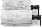 Marble Resin 2 Piece Shampoo and Conditioner Dispenser Set, Luxurious Refillable Pump Bottles with Matte Pump Top and Embossed Text, Durable Design for Bathroom and Shower