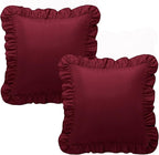 KKJIAF Ruffle Pillow Cases 18x18 Inches, Burgundy Square Ruffled Pillow Covers Set of 2, Microfiber Wrinkle Resistant Pillow Shams with Envelope Closure for Sofa Bed Living Room