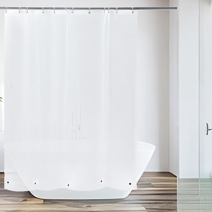 Magnetic Shower Curtain Liner with Magnetic Splash Guard Clips for Leak Proof, Bottom Magnets, Lightweight, BPA & PVC Free, 72x72, White Frost