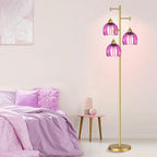 Gold Floor Lamps for Living Room Bedroom-3 Light Glass Floor Lamp with Three Led Bulb,Vintage Tall Lamp Mid Century Modern Standing Lamp Tree Floor Lamp for Bedroom Living Room,Office,Corner
