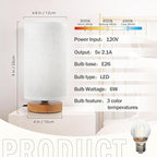 3-Color Adjustable Bedside Table Lamp for Bedroom,Minimalist Wood Base&Round Fabric Shade,Cozy Lighting Nightstand Boho Lamp,Study Reading Desk Night Stand Light for Living Room,Office,kitchen,Nursery