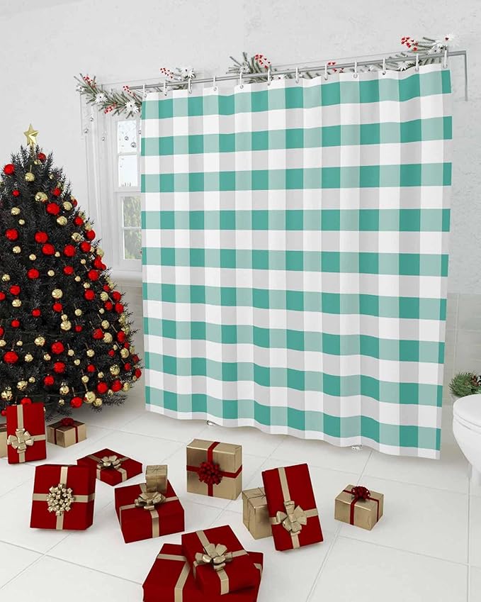 Vandarllin Rustic Green White Buffalo Check Plaid Pattern Shower Curtain, Farmhouse Shower Curtains Set with Hooks, Waterproof Fabric Bathroom Curtains Decor Home Accessories,66 X 72 Inch Long