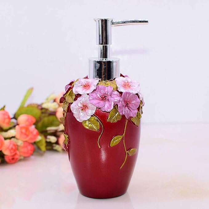 LUANT Marquee Bath Ensemble, 5 Piece Bathroom Accessories Set, Marquee Collection Bath Set Features Soap Dispenser, Toothbrush Holder, Tumbler, Soap Dish (Red)