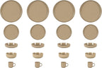 HomeVss, Nordic Shape Rising Rim Stoneware 20pc Dinnerware Set, Matte Beige with Speckle Finished Effect