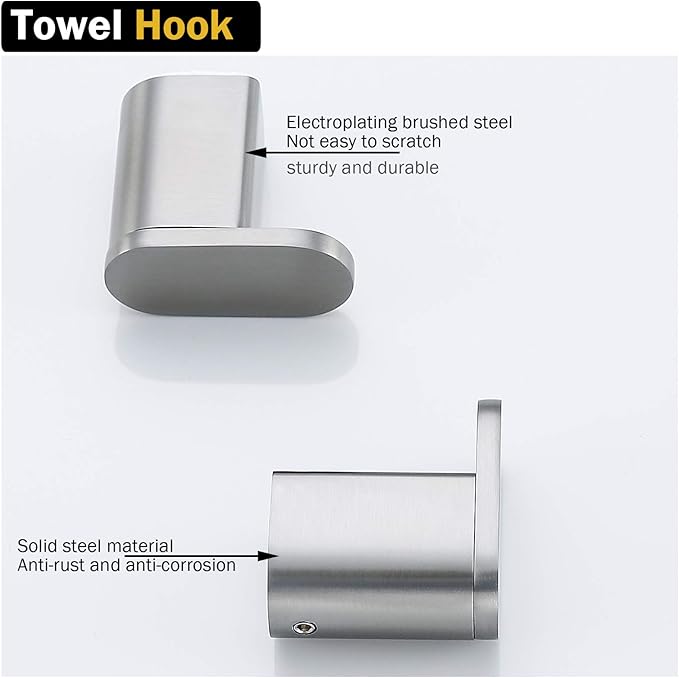 RANDOM Brushed Towel Hooks Bathroom Hardware Accessories Coat Hook 304 Stainless Steel Clothes Hook for Bath Kitchen Contemporary Hotel Style Wall Mounted 2 Pack. (Round, Brushed Steel).