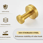 APLusee Brushed Gold Towel Hook for Bathroom, 304 Stainless Steel Round Towel Hanger, Heavy Duty Wall Hook for Kitchen Garage Wall Mounted
