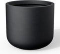 Kante 13.8-Inch Dia Round Concrete Planter, Indoor & Outdoor Garden Pot with Drainage Hole & Rubber Plug, Ideal for Flower and Tree, Black