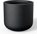 Kante 13.8-Inch Dia Round Concrete Planter, Indoor & Outdoor Garden Pot with Drainage Hole & Rubber Plug, Ideal for Flower and Tree, Black