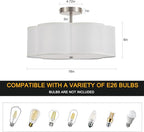 18" Modern Semi Flush Mount Ceiling Light Modern 3-Lights Linen Drum Ceiling Lighting with Chrome Finish, Vintage Ceiling Light for Living Room, Kitchen, Basement, Laundry Room, Bedroom