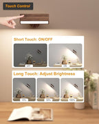 Battery Operated Wall Sconces Set of 2,Rechargeable Wall Lights Wood,Stick On Wall Lights for Bedroom,Wall Mounted Bedside Reading Lamps Dimmable,Battery Powered Wall Lamp for Bedroom