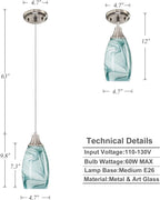 Mini Pendant Lights Kitchen Island Light Brown Glass Lamp Shade Hand Blown Glass Pendant Light with Brush Nickel Finish Adjustable Cord for Kitchen Over Sink (Green Marble-3Packs)