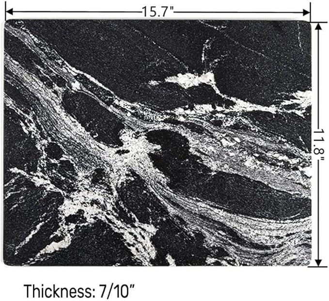 Natural Marble Cutting Board, Marble Pastry Board for Kitchen with Non-Slip Feet, Black with White Vein 16x12x0.7 Inch