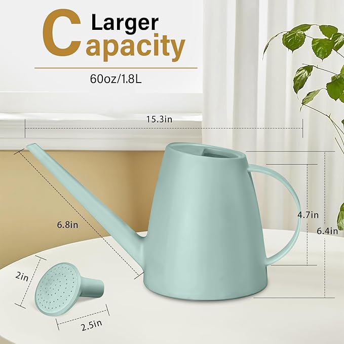 Plastic Watering Can - for Home Plant Garden - 1/2 Gallon - Green