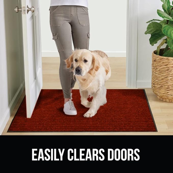GORILLA GRIP Traffic Guard Door Mat, Heavy Duty Welcome Mats, Commercial Office Space Doormat, Waterproof, Fade Resistant, Strong Rubber Backing, Low Profile, Shoe and Boot Scraper, 29x17, Red