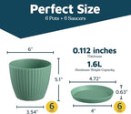 Mint 6-Inch Plant Pots with Drainage & Saucers 6 Pack, Indoor & Outdoor Planters for Houseplants, Herbs, and Flowers, Durable & Weatherproof Material, Stackable, Lightweight, Minimalist Design