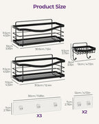 ODesign Shower Caddy 3 Pack-Shower Organizer Shelves Rack Rustproof SUS304 Stainless Steel for Bathroom Storage&Kitchen-No Drilling Adhesive Shower Caddy Shelf with 4 Hooks Suction Cup-Black