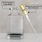 GLADPURE Soap Dispenser - 2 Pack, 18 Oz Antique Design Thick Glass Hand Soap Dispensers; with 304 Rust Proof Stainless Steel Pump, 6Pcs Clear Stickers, for Kitchen, Bathroom - Gold
