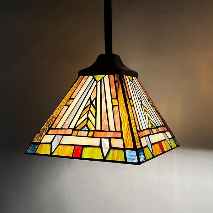 Tiffany Pendant Light Fixtures Hanging Lamp 1 Light Mission Style Vintage Farmhouse Mini Stained Glass Pendant Lighting for Kitchen Island Dining Room Hallway