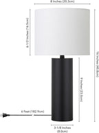Henn&Hart 16'' Mid-Century Modern 1-Light Table Lamp with White Fabric Drum Shade for Living Room, Bedroom, or Office, Blackened Bronze