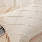 JAUXIO Diamond Pinch Pleated Crystal Velvet Pillowcases 2 Pack Solid Pintuck Throw Cushion Cover for Home Decor Hidden Zipper Closure (Cream, Standard)