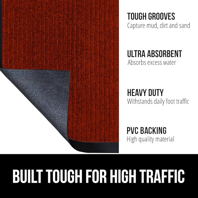 GORILLA GRIP Traffic Guard Door Mat, 2 Pack, Heavy Duty Waterproof Doormat, Commercial Office Space Welcome Mats, Stain and Fade Resistant, Low Profile, Strong Rubber Backing, 29x17, Red