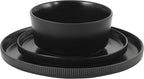 Gibson Home Dempsey Road 12-Piece Stoneware Dinnerware Set – Service for 4, Round Black Plates and Bowls, Durable Solid Color Modern Embossed Dish Set, Microwave & Dishwasher Safe