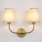 2-Lights Wall Sconces with Funnel Linen Fabric Shades, Double Light Wall Lamps for Bedroom Living Room Vanity Bathroom Hallway Stairway