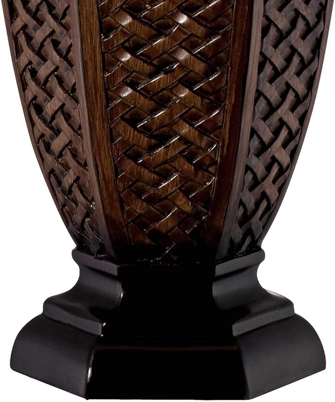 Regency Hill Country Cottage Tropical Natural Table Lamp 29" Tall Brown Woven Wicker Pattern Beige Linen Drum Shade Decor for Living Room Bedroom House Home Dining Office Reading Entryway