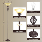 Torchiere Floor Lamp for Living Room, LED Standing Reading Light for Bedroom with Glass Shade for Living Room Corner Bedroom Home Office,Bulbs Included (Yellow Lampshade, Glass 1 Head)
